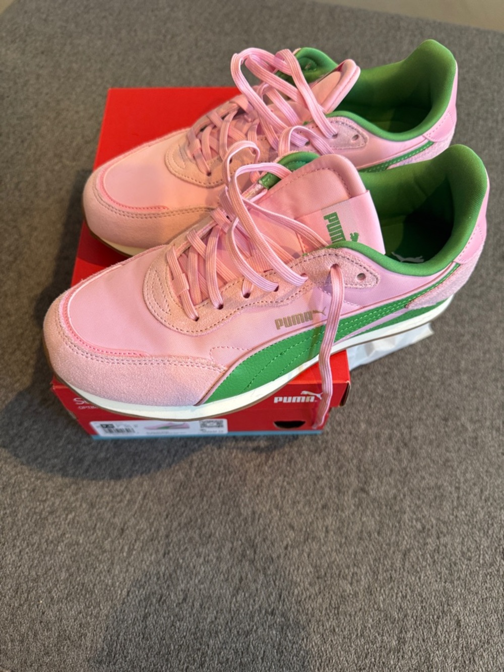 Puma Pink with Green Accent Retro Low-Top Sneakers